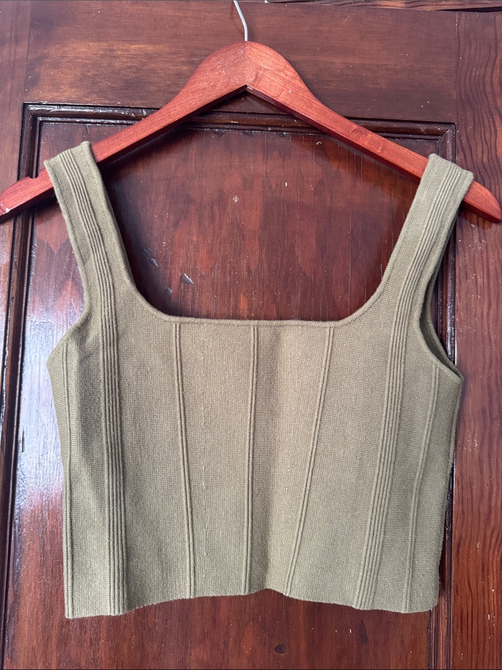 Olive Ribbed Knit Square Neck Crop Tank
